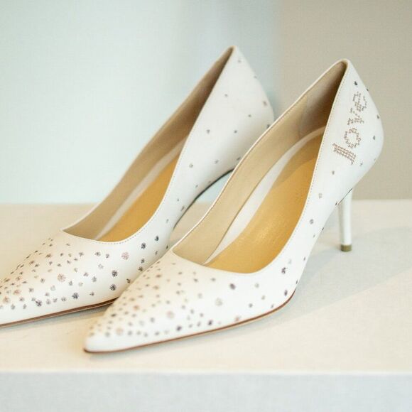 White Leather Wedding Pumps - Picture 4 of 9